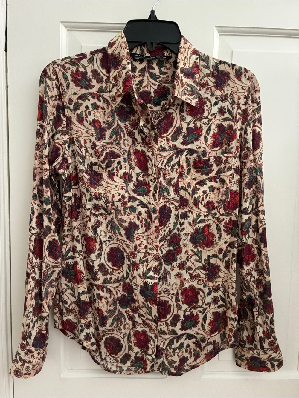 Peruvian Connections Button-Front floral  Long-Sleeve Top - women’s small